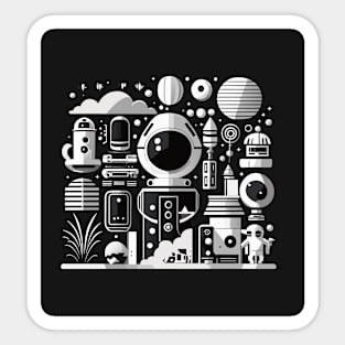 Monochrome Space Odyssey: Sci-Fi Art Sticker